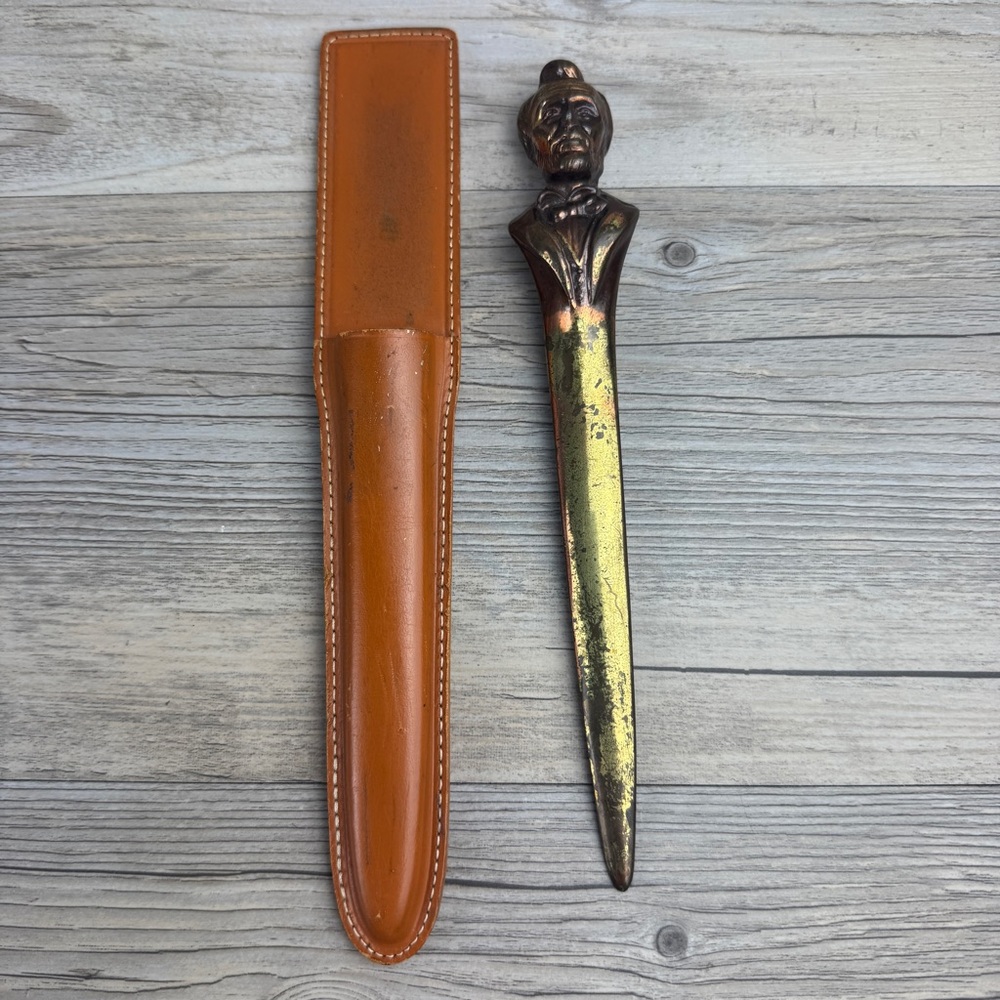 Abraham Lincoln Brass Letter Opener w/sleeve Presidential Bust Vintage Germany